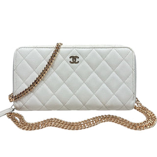 CHANEL Ivory Caviar Quilted Zip Wallet Chanel