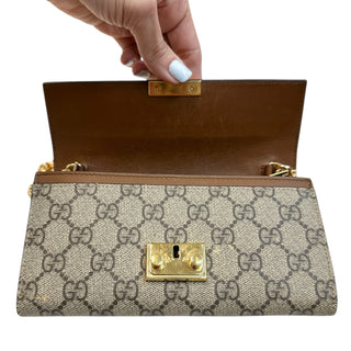 GUCCI Black Leather and Coated Canvas GG Supreme Padlock Wallet on Chain Gucci