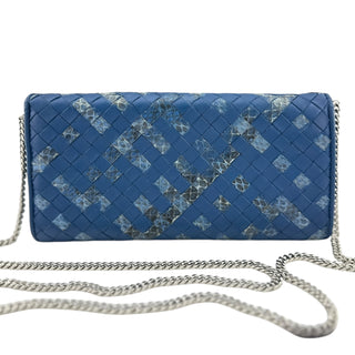 BOTTEGA VENETA Blue Leather Intrecciato Wallet with added Chain Bottega Veneta