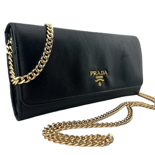 PRADA Black Saffiano Leather Wallet with Unbranded Chain Prada