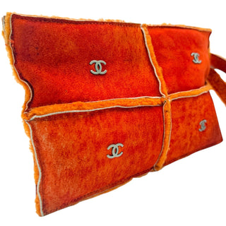 CHANEL Orange Shearling Suede Mouton Wristlet Bag Chanel