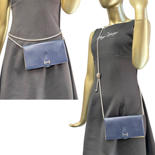 HERMES Bicolor Epsom Bearn Wallet with Silver Crossbody Chain Hermes