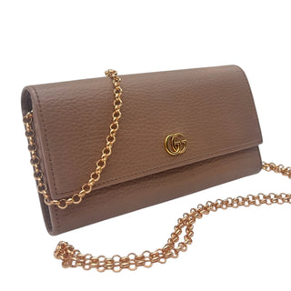 GUCCI Tan Grained Leather GG Marmont Wallet with Chain Gucci
