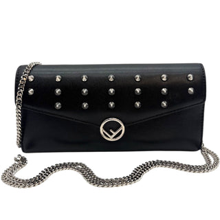 FENDI Black Leather Studded Continental Wallet Fendi
