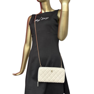 CHANEL Ivory Caviar Quilted Zip Wallet Chanel