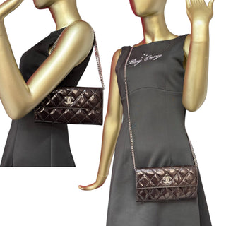 CHANEL Espresso Patent Leather Brilliant Long Flap Wallet Chanel