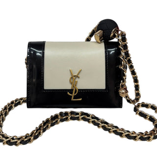 SAINT LAURENT Two-Toned Patent Calfskin Leather Alabastro Compact Wallet with Adjustable Chain Saint Laurent