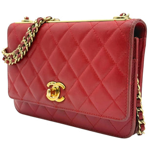 Red Lambskin Timeless Sublime Trendy CC Long Flap Wallet on Chain with Gold Hardware Chanel