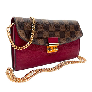 LOUIS VUITTON Scarlet Red Damier Ebene Croisette Wallet with Chain Louis Vuitton