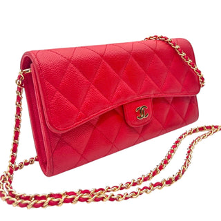CHANEL Pink Caviar Leather Classic Flap Gusseted Wallet Chanel