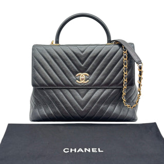 CHANEL Black Lambskin Chevron Coco Top Handle bag with Detachable Chain Chanel