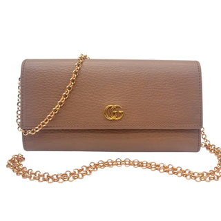 GUCCI Tan Grained Leather GG Marmont Wallet with Chain Gucci