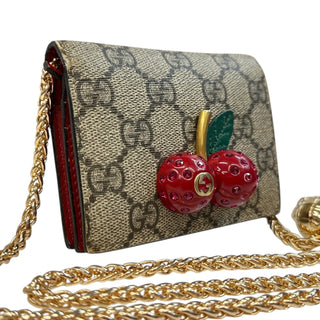 GUCCI GG Supreme Cherry Compact Wallet with Adjustable Chain Gucci