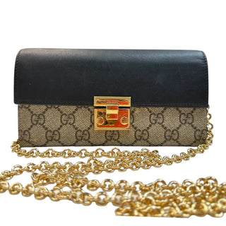 GUCCI Black Leather and Coated Canvas GG Supreme Padlock Wallet on Chain Gucci