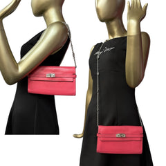 HERMES Pink Chevre Leather Kelly Wallet with added Chain