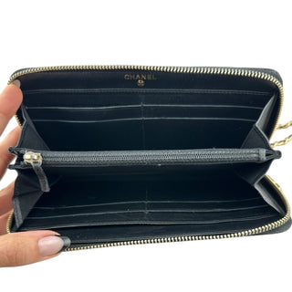 CHANEL Black Caviar Quilted GHW Zip Wallet Chanel