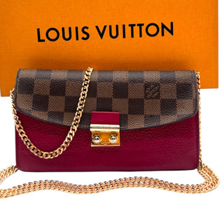 LOUIS VUITTON Scarlet Red Damier Ebene Croisette Wallet with Chain Louis Vuitton