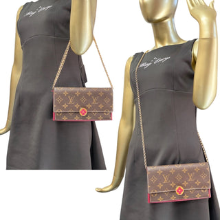 LOUIS VUITTON Monogram Flore Wallet with Added Chain Louis Vuitton