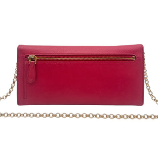 PRADA Pink Saffiano Leather Wallet/Card Holder with Chain Prada