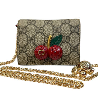 GUCCI GG Supreme Cherry Compact Wallet with Adjustable Chain Gucci