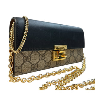 GUCCI Black Leather and Coated Canvas GG Supreme Padlock Wallet on Chain Gucci