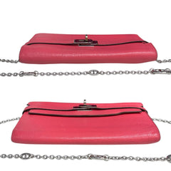 HERMES Pink Chevre Leather Kelly Wallet with added Chain