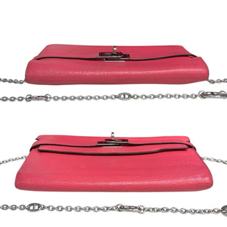 HERMES Pink Chevre Leather Kelly Wallet with added Chain