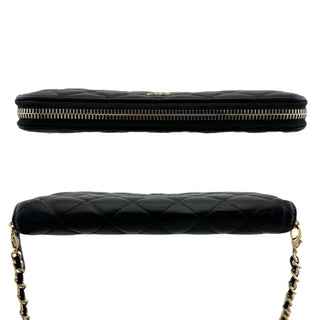 CHANEL Black Caviar Quilted GHW Zip Wallet Chanel