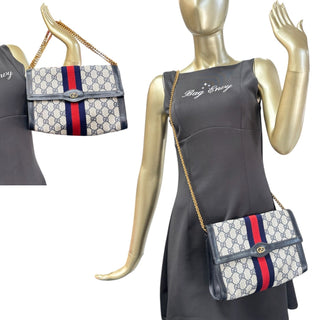 GUCCI Medium Navy Coated Canvas Ophidia Clutch with added Strap Gucci