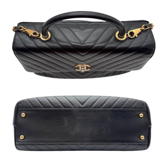 CHANEL Black Lambskin Chevron Coco Top Handle bag with Detachable Chain Chanel