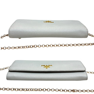 PRADA Ivory Saffiano Leather Wallet with Chain Prada