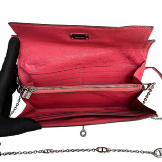 HERMES Pink Chevre Leather Kelly Wallet with added Chain
