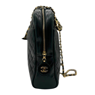 Black Quilted Camera Bag with 24k Gold Hardware and Shoulder Strap Chains Chanel