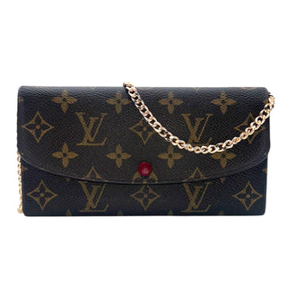 LOUIS VUITTON Monogram/Red Emilie Wallet with Added Gold Crossbody Chain Louis Vuitton