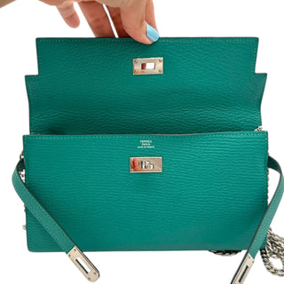 HERMES Teal Clemence Leather Kelly Wallet with Added Insert/Chain Hermes