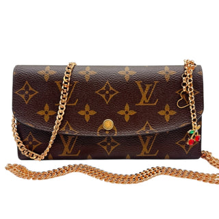 LOUIS VUITTON Monogram/Red Emilie Wallet with Added Crossbody Chain Louis Vuitton