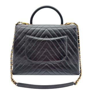 CHANEL Black Lambskin Chevron Coco Top Handle bag with Detachable Chain Chanel