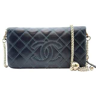 CHANEL Navy Calfskin Wild Stitch Timeless Zip Wallet Chanel