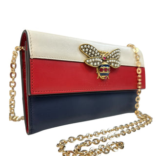 GUCCI Tri-Color Leather Queen Margaret Bee Wallet with Chain Gucci