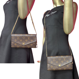 LOUIS VUITTON Monogram Sarah Wallet with added Gold Crossbody Chain/Charm Louis Vuitton