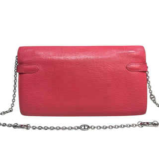HERMES Pink Chevre Leather Kelly Wallet with added Chain