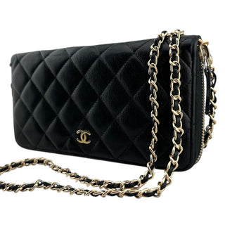 CHANEL Black Caviar Quilted GHW Zip Wallet Chanel