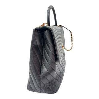 CHANEL Black Lambskin Chevron Coco Top Handle bag with Detachable Chain Chanel