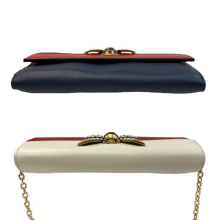 GUCCI Tri-Color Leather Queen Margaret Bee Wallet with Chain Gucci