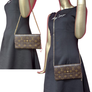 LOUIS VUITTON Monogram International Wallet with Gold Crossbody Chain/Charm Louis Vuitton