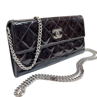 CHANEL Espresso Patent Leather Brilliant Long Flap Wallet Chanel