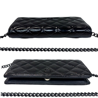 CHANEL Black Patent Leather Quilted Bifold Wallet Chanel