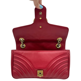 GUCCI Red Quilted Leather GG Marmont Flap Bag Gucci