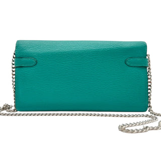 HERMES Teal Clemence Leather Kelly Wallet with Added Insert/Chain Hermes