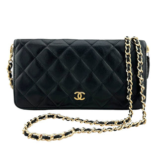 CHANEL Black Caviar Quilted GHW Zip Wallet Chanel